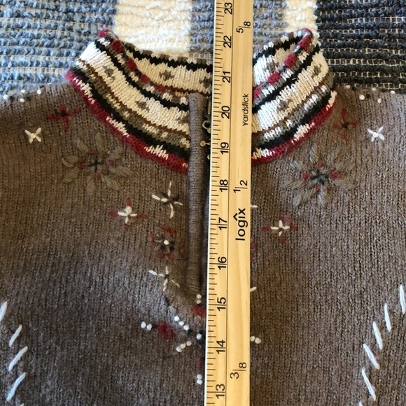 Womens Sweater Sz M Silk Rabbit Hair Wool Christmas Brown Holiday Snowflake Zip - Picture 8 of 8